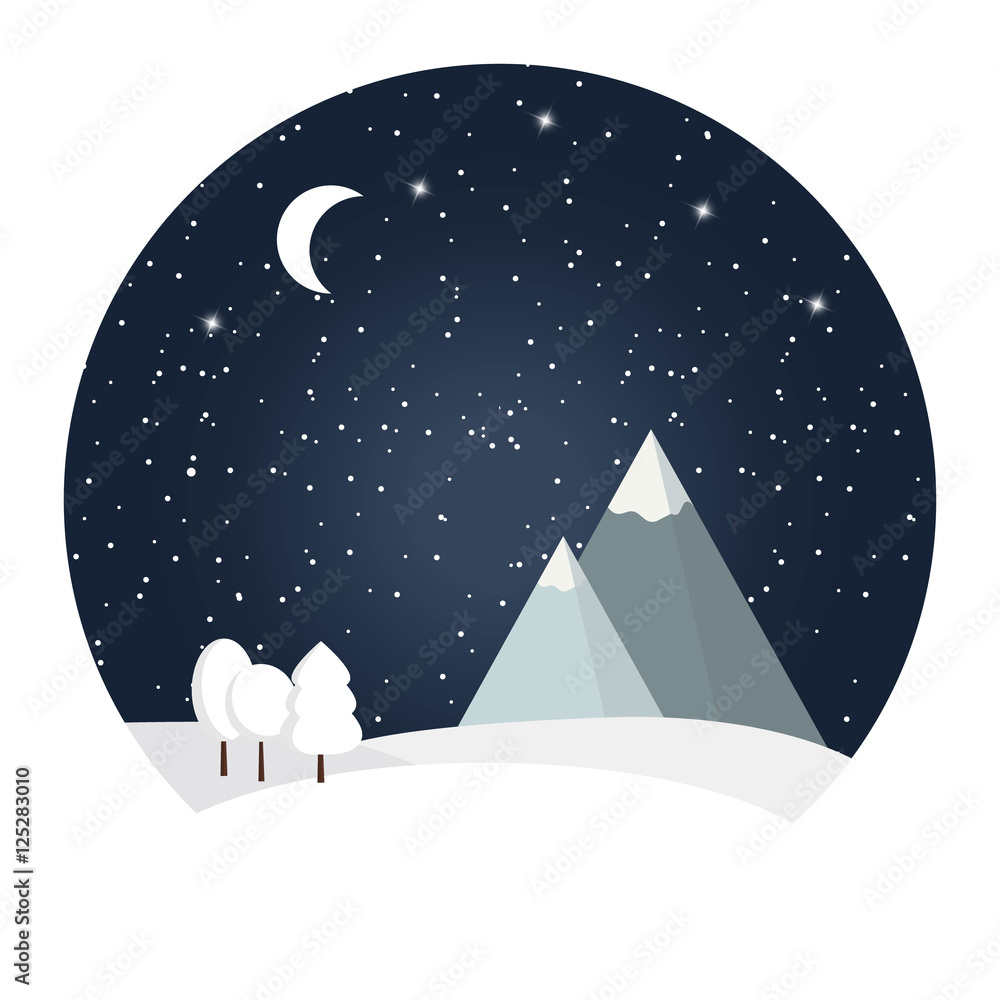 Naklejka premium Vector of winter night landscape.