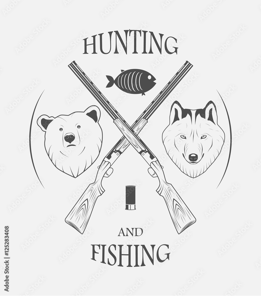 hunting and fishing logo Stock Vector