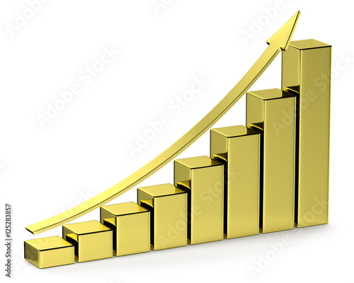 Obraz na płótnie Golden bar chart with arrow