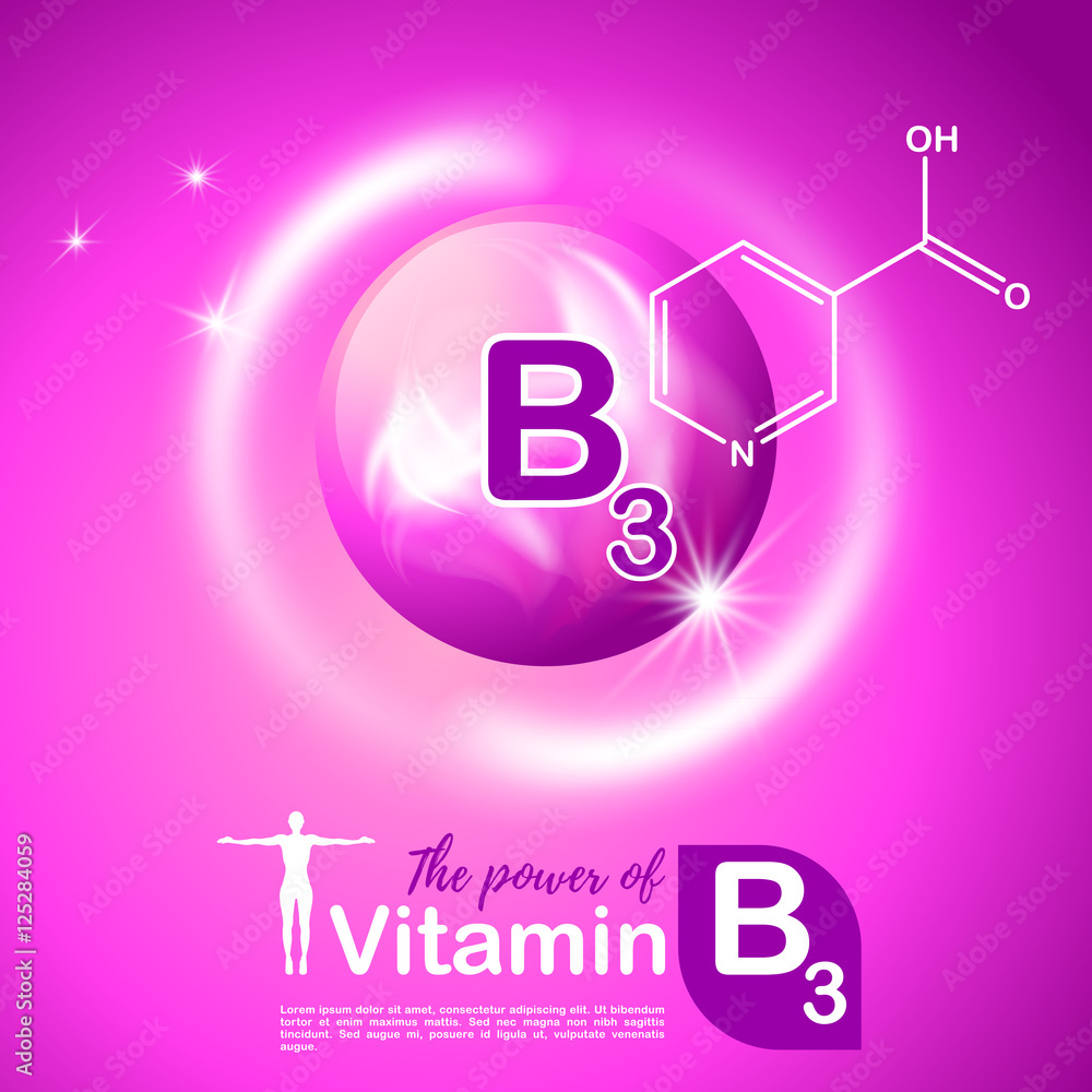 Nutrition sign vector concept. The power of vitamin B3 Nutrition sign vector concept. The power of vitamin B3
