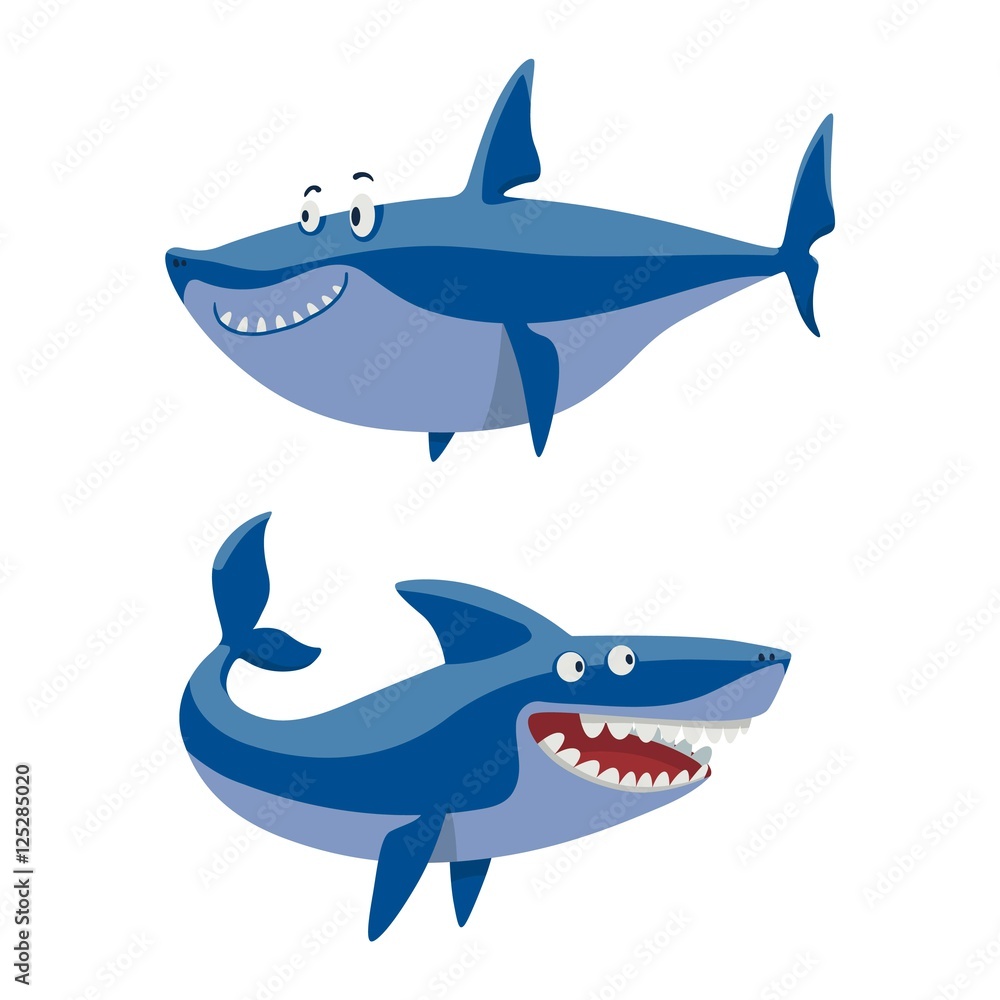 Naklejka premium Vector shark character set.