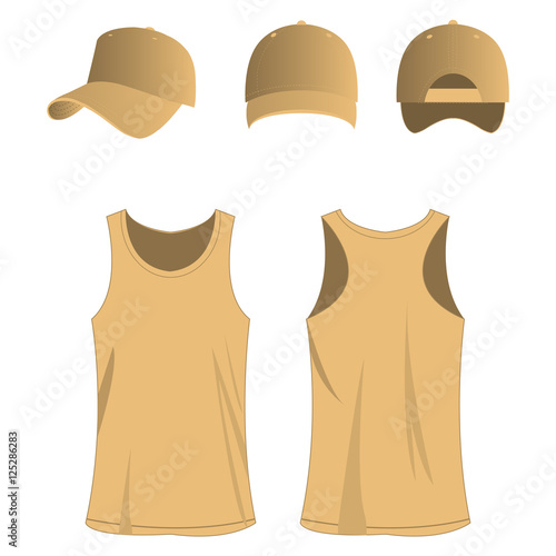 light brown, tan sport top and cap vector set