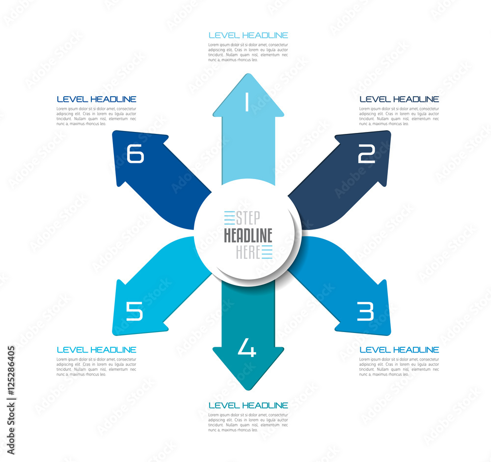 Six directions blue arrows design diagram, chart, template, infographic