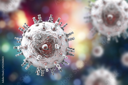 Kaposi's sarcoma virus. 3D illustration of a herpes virus type 8 which causes Kaposi's sarcoma in HIV-infected patients photo