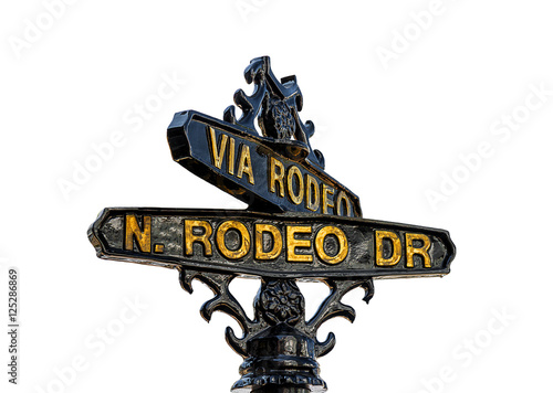 Sign of Rodeo Drive in Beverly Hills, Los Angeles - Picture isolated on white background