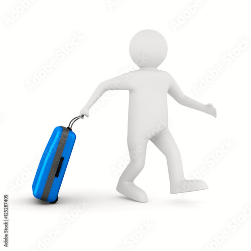 Tourist with travel bag on white background. Isolated 3D image