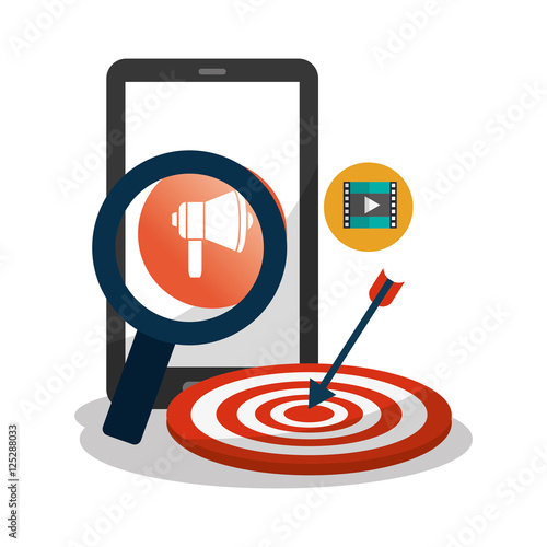 Smartphone target and lupe icon. digital marketing media and ecommerce theme. Colorful design. Vector illustration