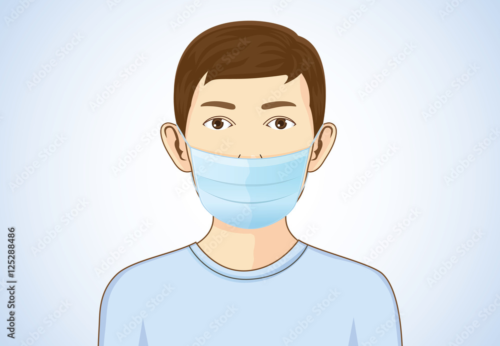 Boy wearing breath mask for protect a respiratory disease. Illustration about health and medical.