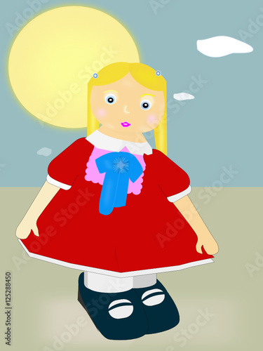 Niña con vestido de los domingos en el parque.
