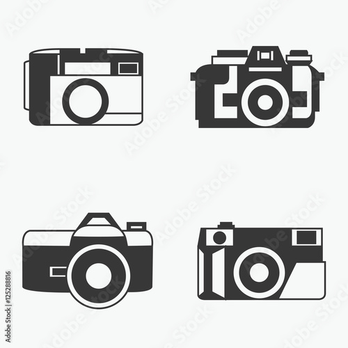Vector photo camera icons set in line style