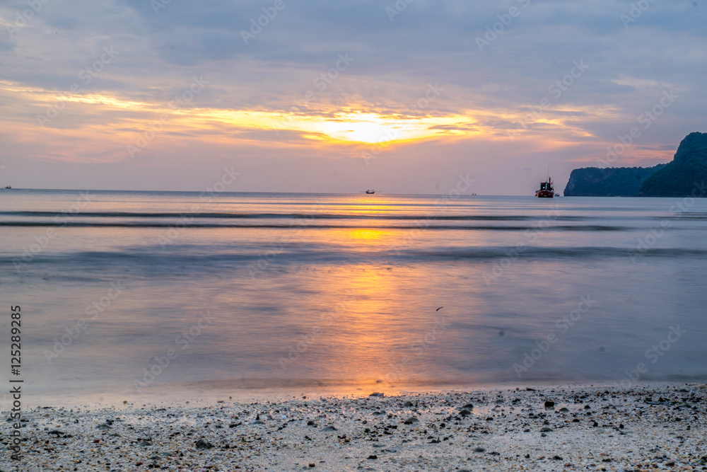 Beautiful sunset, shining in the sun sea, Prachuap bay