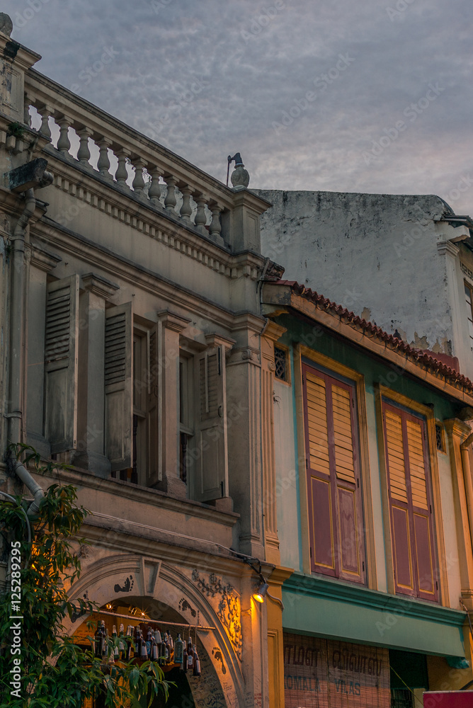 Fototapeta premium Windows and balconies in typical colonial architecture in Singap