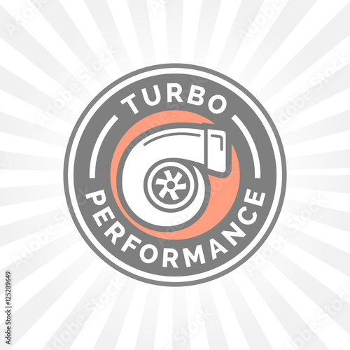 Turbo performance icon badge with car turbocharger compressor symbol. Vector illustration.