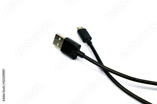 Black USB cable white background