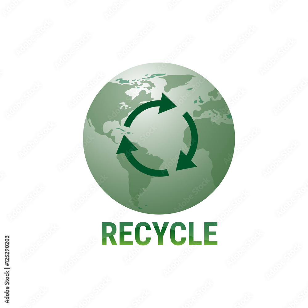 Recycle Earth Globe Symbol Green Logo Web Icon Flat Vector Illustration