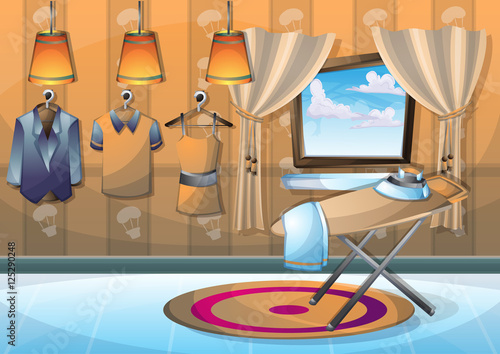 cartoon vector illustration interior clothing room with separated layers in 2d graphic