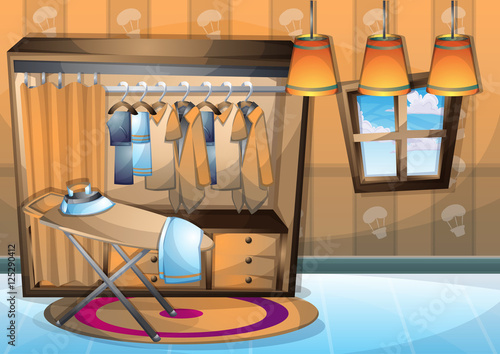 cartoon vector illustration interior clothing room with separated layers in 2d graphic