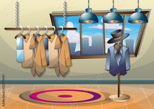 cartoon vector illustration interior clothing room with separated layers in 2d graphic