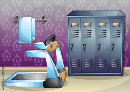 cartoon vector illustration interior fitness room with separated layers in 2d graphic