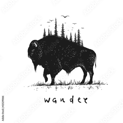 Abstract buffalo with forest on him photo
