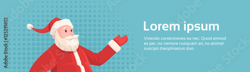 Santa Claus Open Hand To Copy Space Christmas Holiday Pin Up Pop Art Banner Vector Illustration