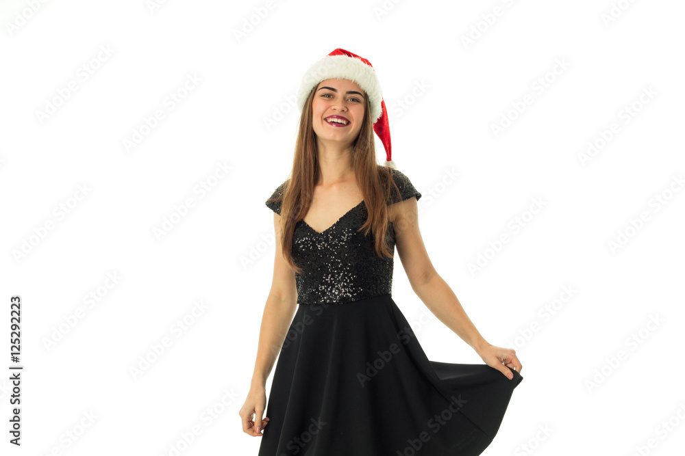 portrait of happy cutie girl in santa hat portrait of happy cutie girl in santa hat