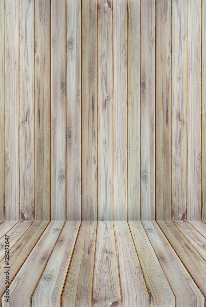 Naklejka premium Teak wood plank texture background perspective.