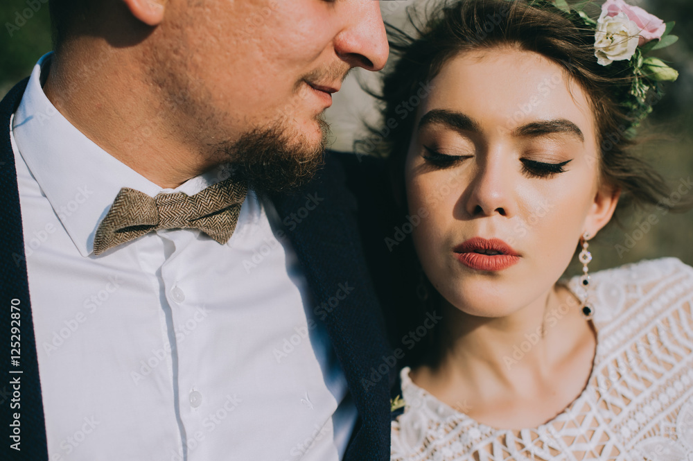 Naklejka premium Portrait couples, tenderness love nature, mountains