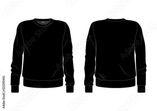 Black men's sweatshirt template, front and back view