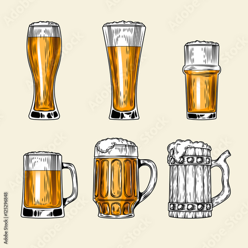 Set of vector icons  full glass  beer