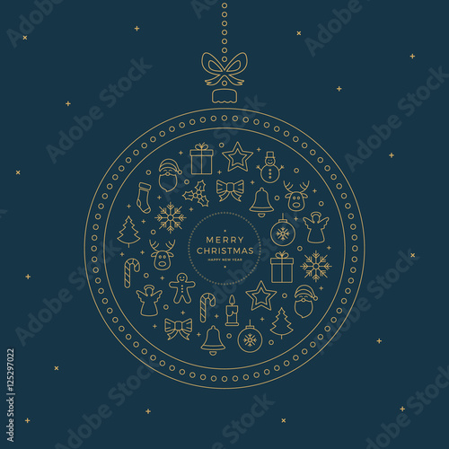 merry christmas line icons elements gold blue