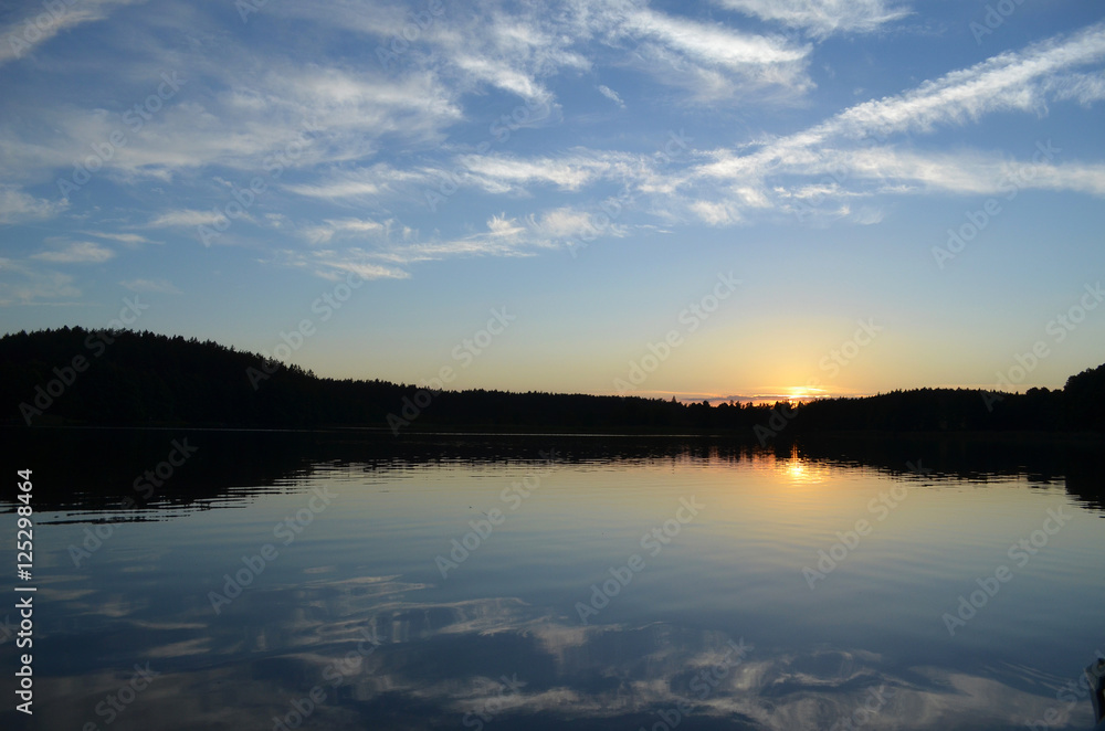 Lake landscape sun down