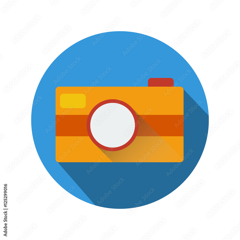 Camera icon with long shadow. Vector illustration