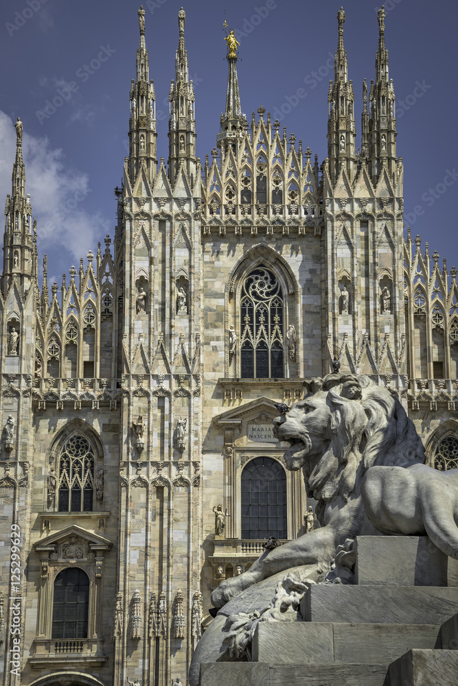Lion and Duomo di Milano, Cathedral of Milano, Italy