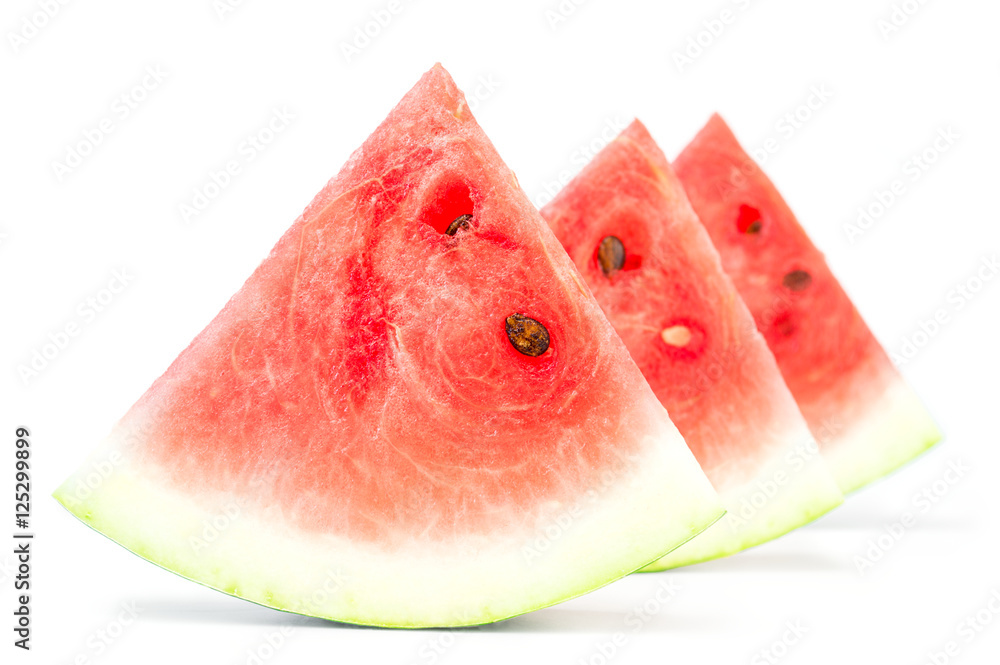Slices of watermelon on white background