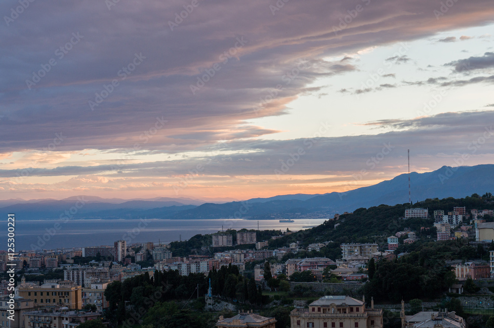Genoa, Italy. Sunset view of the city.