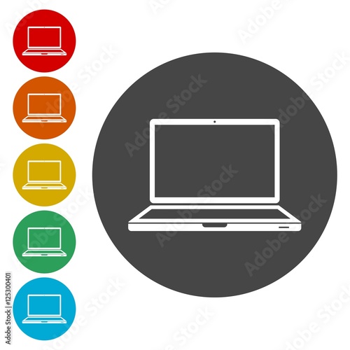 Laptop Simple flat icon on circle. Illustration icon 