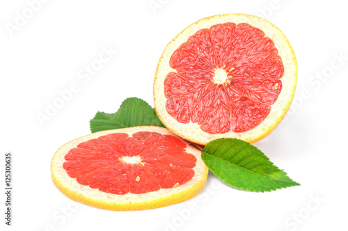 Ripe cut grapefruit and slice isolated on white background cutout