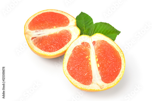 Two halves of grapefruit isolated on white background cutout