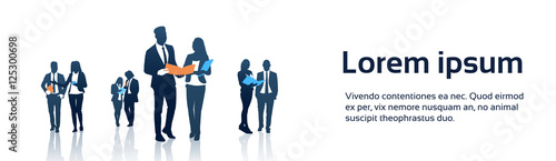 Business People Team Crowd Silhouette Businesspeople Group Hold Document Folders Flat Vector Illustration