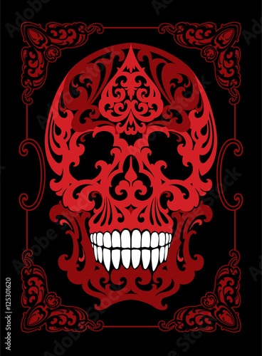 Tattoo Skull illustration in art nouveau style in decorative frmane