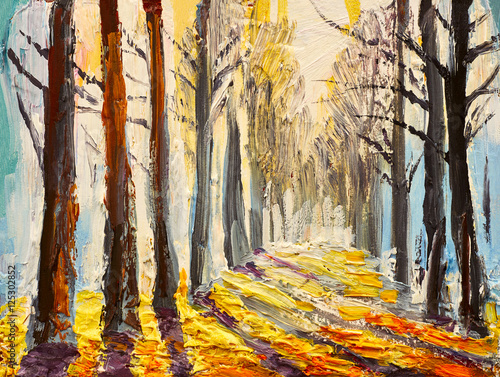 oil painting, autumn forest, impressionism art