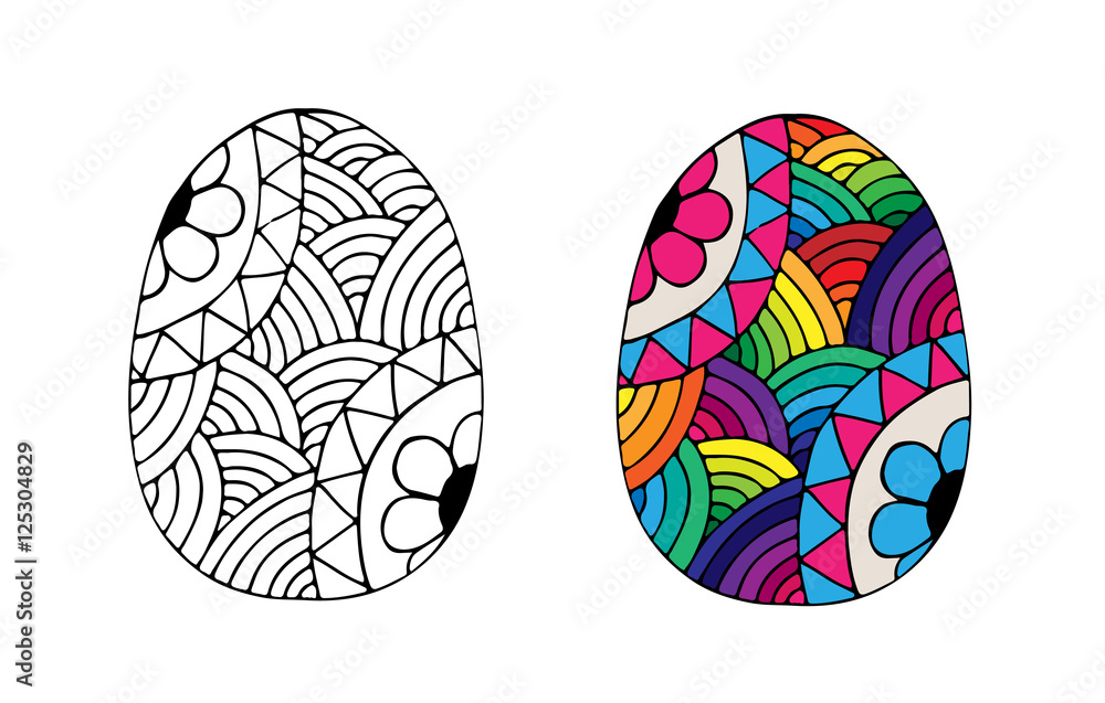 Fototapeta premium Hand drawn Easter egg with rainbow color flower