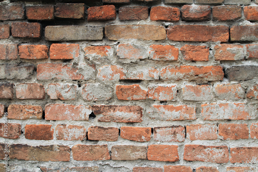 Red old brick wall background.