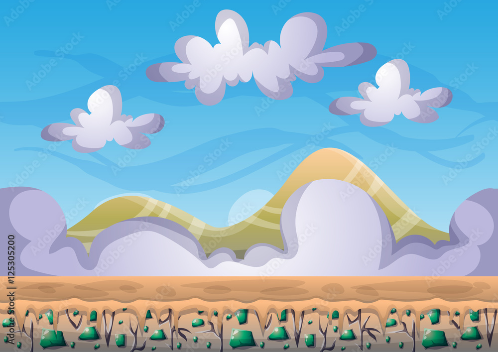cartoon vector sky background with separated layers for game art and animation game design asset in 2d graphic