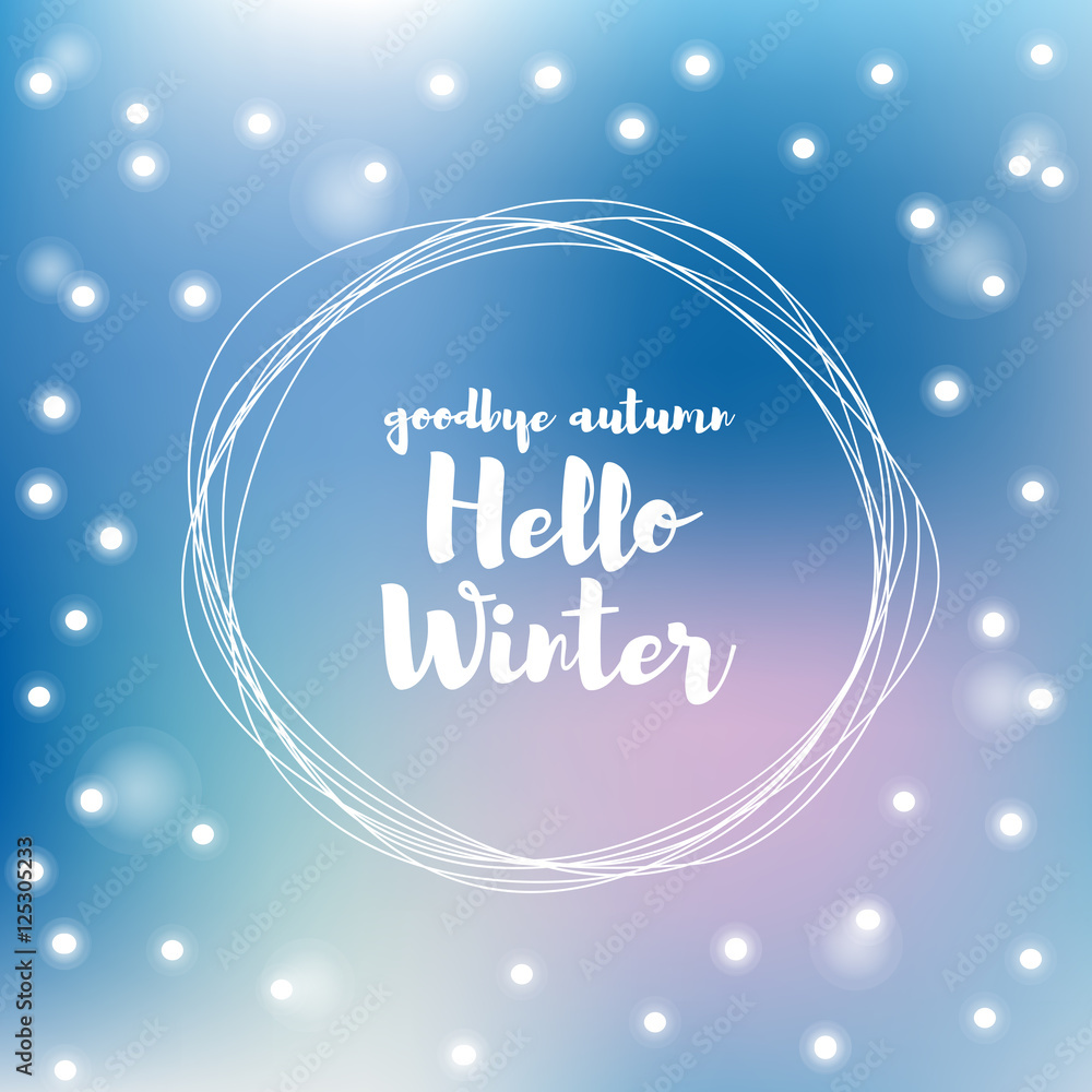 Hello winter falling snowflakes vector lettering