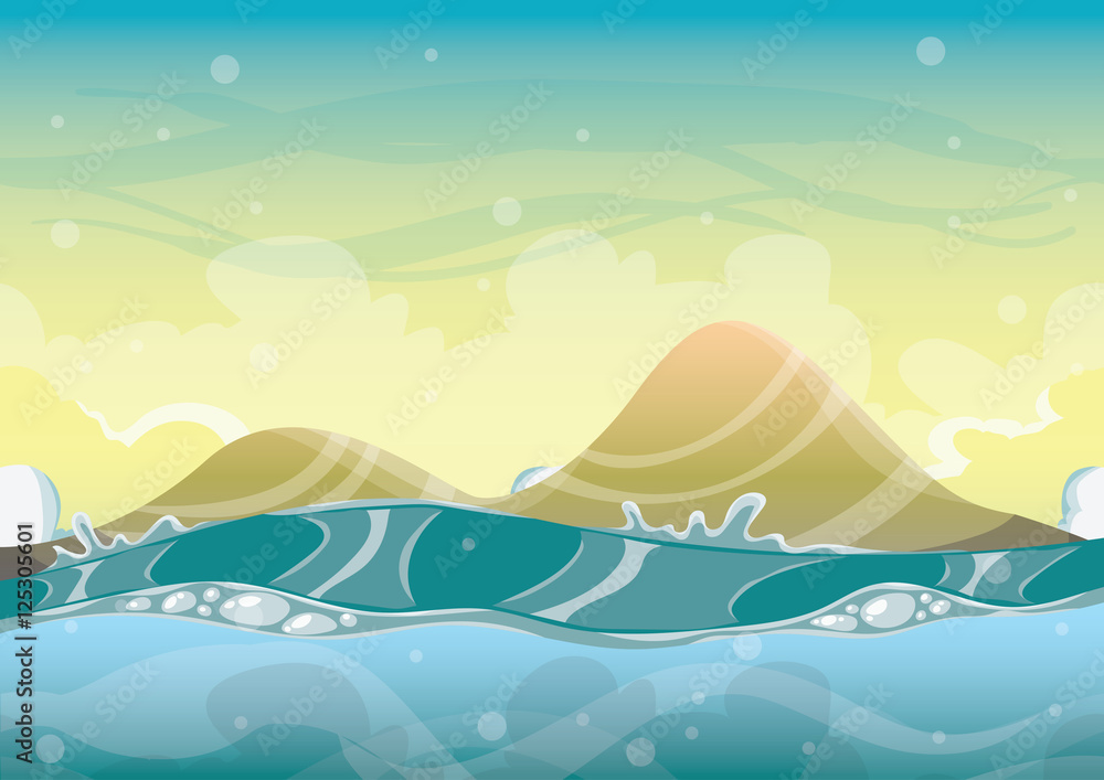 cartoon vector sea background with separated layers for game art and animation game design asset in 2d graphic