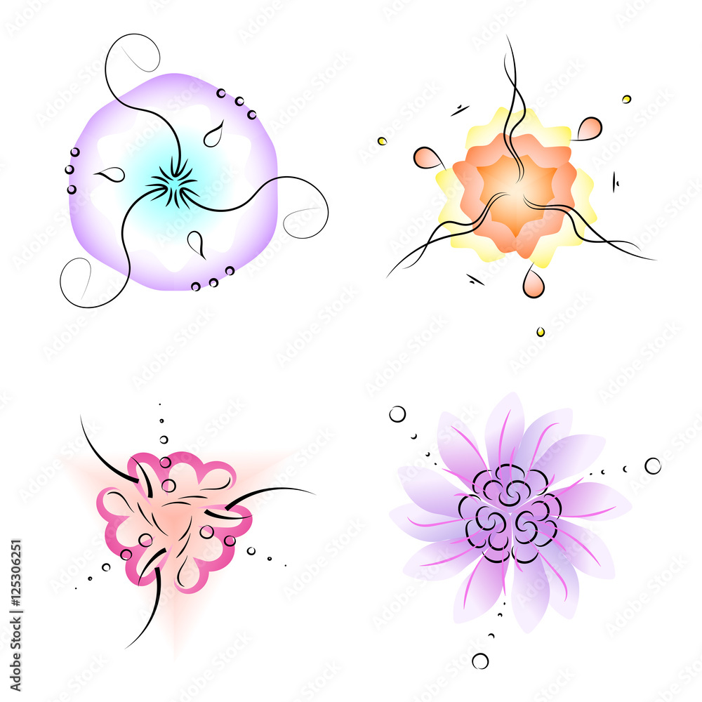 Set of circle ornamental flowers with three-fold symmetry, nice Set of circle ornamental flowers with three-fold symmetry, nice