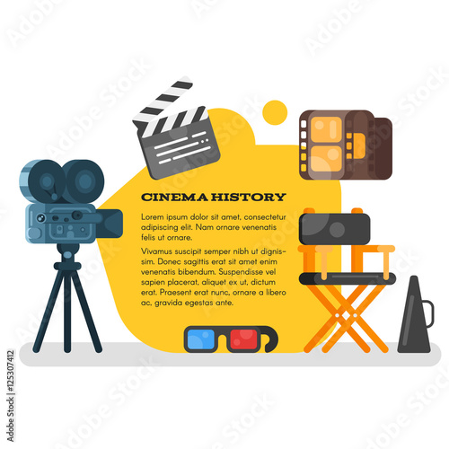 Vector flat style set of old cinema icon for online movies.