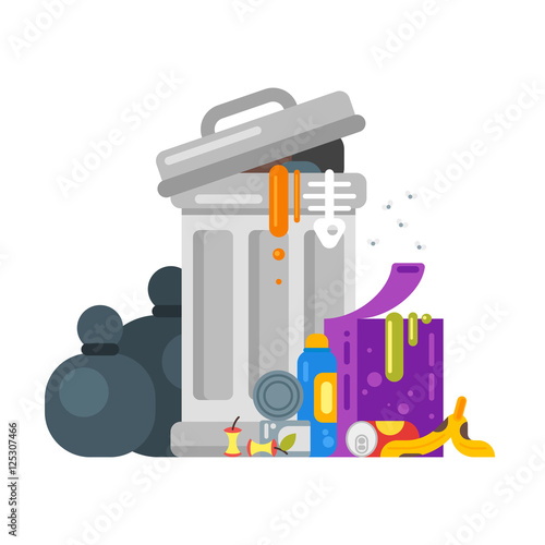 Vector flat style illustration of trash. Spoiled food.